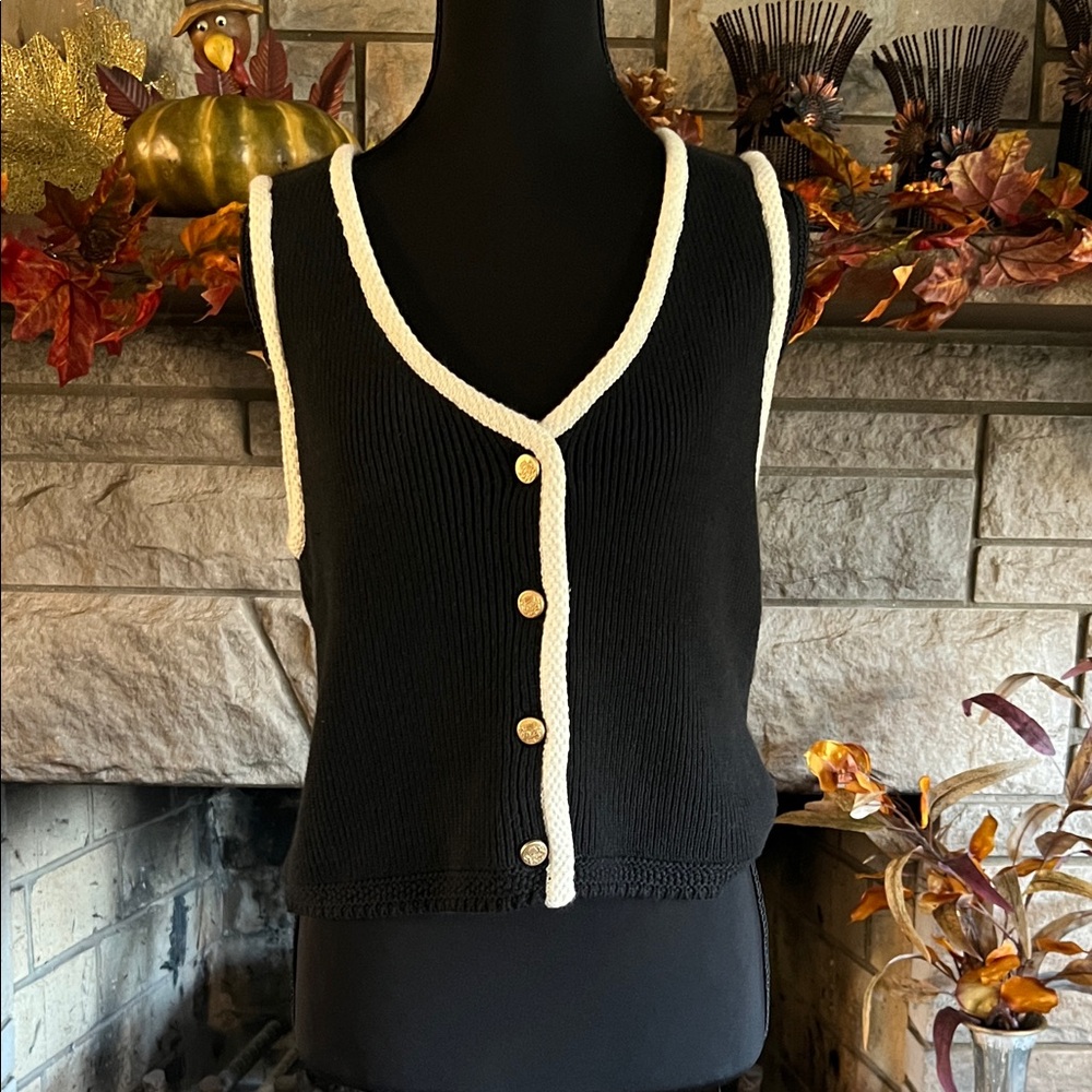 Abercrombie & Fitch Black and Cream V-Neck Sweater Vest
